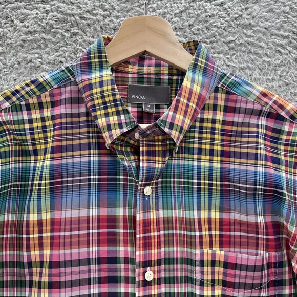 Vince Shirt Mens Medium Colorful Plaid Long Sleeve Cotton Slim Fit Button Down - Picture 3 of 13